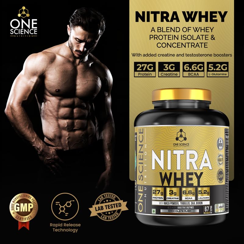One Science Nutrition (OSN) Nitra Whey | DAA| Tribulus Terrestis| Maca powder and Boron & Creatine Monohydrate | 27g Protein, 3g Creatine, 5.2g Glutamine, 6.6g BCAA | 5 lbs