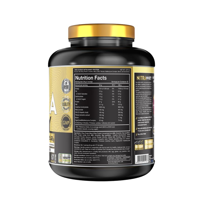 One Science Nutrition (OSN) Nitra Whey | DAA| Tribulus Terrestis| Maca powder and Boron & Creatine Monohydrate | 27g Protein, 3g Creatine, 5.2g Glutamine, 6.6g BCAA | 5 lbs