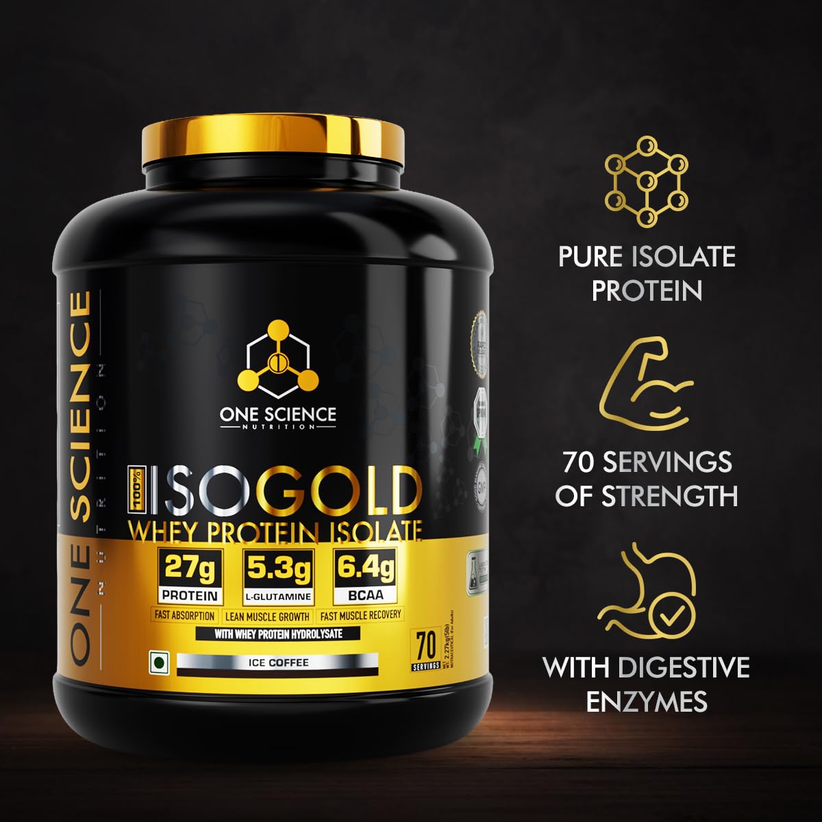 One Science Nutrition (OSN) Iso Gold Whey Protein Grass Fed Whey | 27g Protein | 5.3g Glutamine | 6.4g BCAA