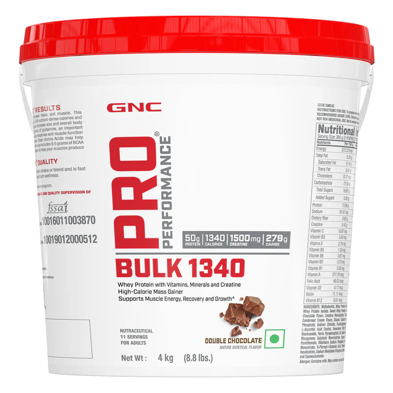 GNC Pro Performance Bulk 1340 Mass Gainer | 50 Gm Protein |Protein-Carbs Ratio of 1:5 For Target Gains | Boosts Muscle Size & Energy | 50g Protein | 279g Carbs | 1340 Cal | 1.5g Creatine | Formulated In USA