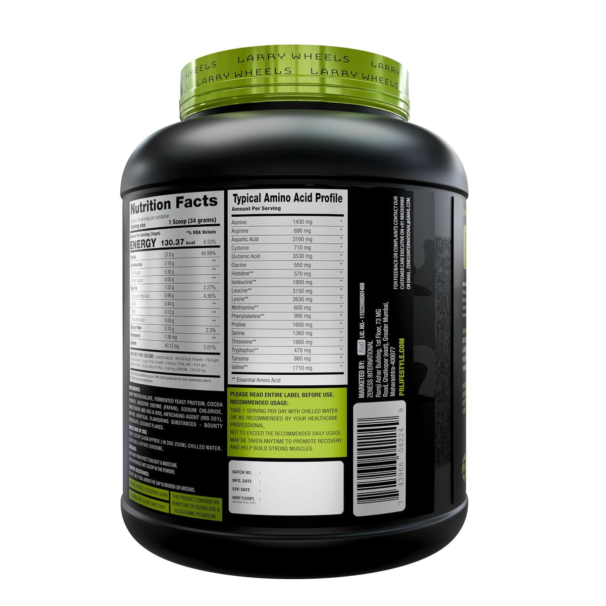 PR Supplements Larry Wheels 100% Whey Protein Isolate Powder | 27g Protein Per Serving | Fast Absorption | Lean Muscle & Recovery | Low Sugar | Easy Digesting