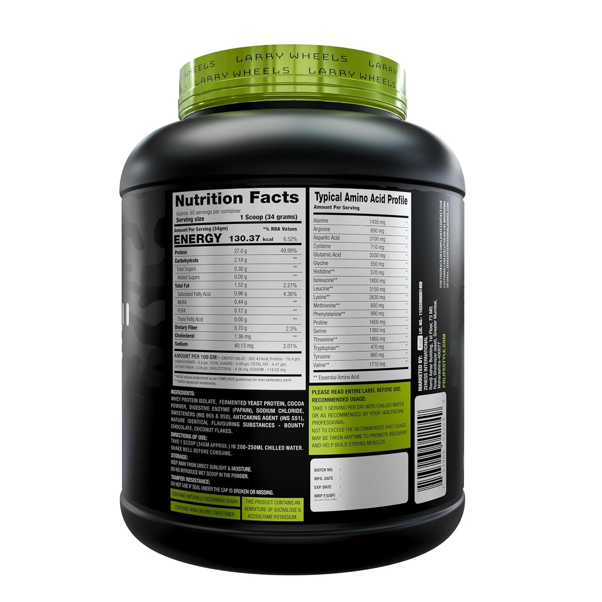 PR Supplements Larry Wheels 100% Whey Protein Isolate Powder | 27g Protein Per Serving | Fast Absorption | Lean Muscle & Recovery | Low Sugar | Easy Digesting