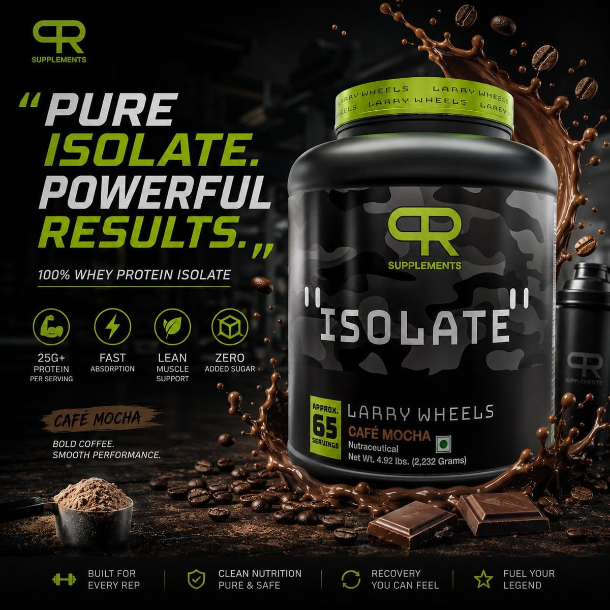 PR Supplements Larry Wheels 100% Whey Protein Isolate Powder | 27g Protein Per Serving | Fast Absorption | Lean Muscle & Recovery | Low Sugar | Easy Digesting