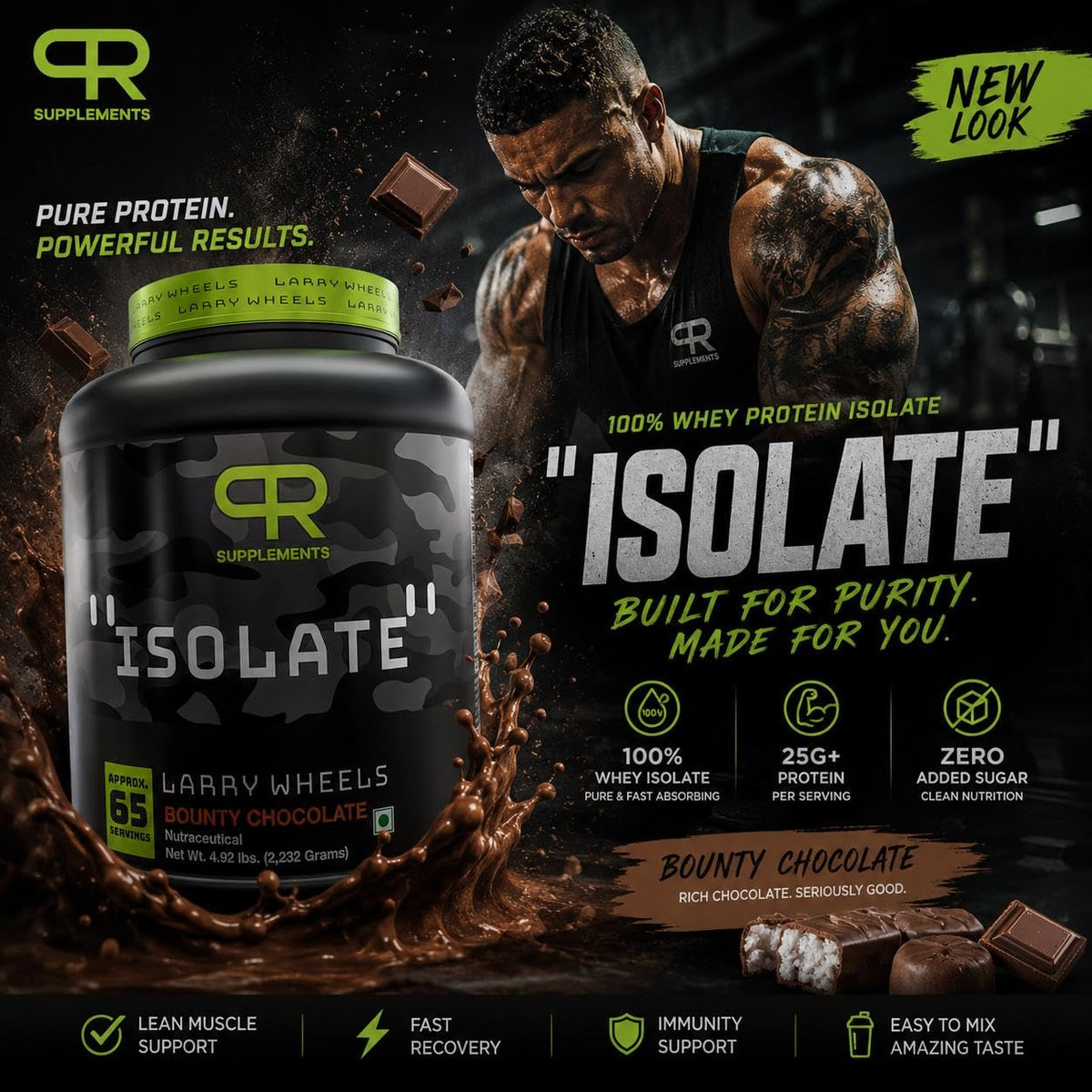 PR Supplements Larry Wheels 100% Whey Protein Isolate Powder | 27g Protein Per Serving | Fast Absorption | Lean Muscle & Recovery | Low Sugar | Easy Digesting