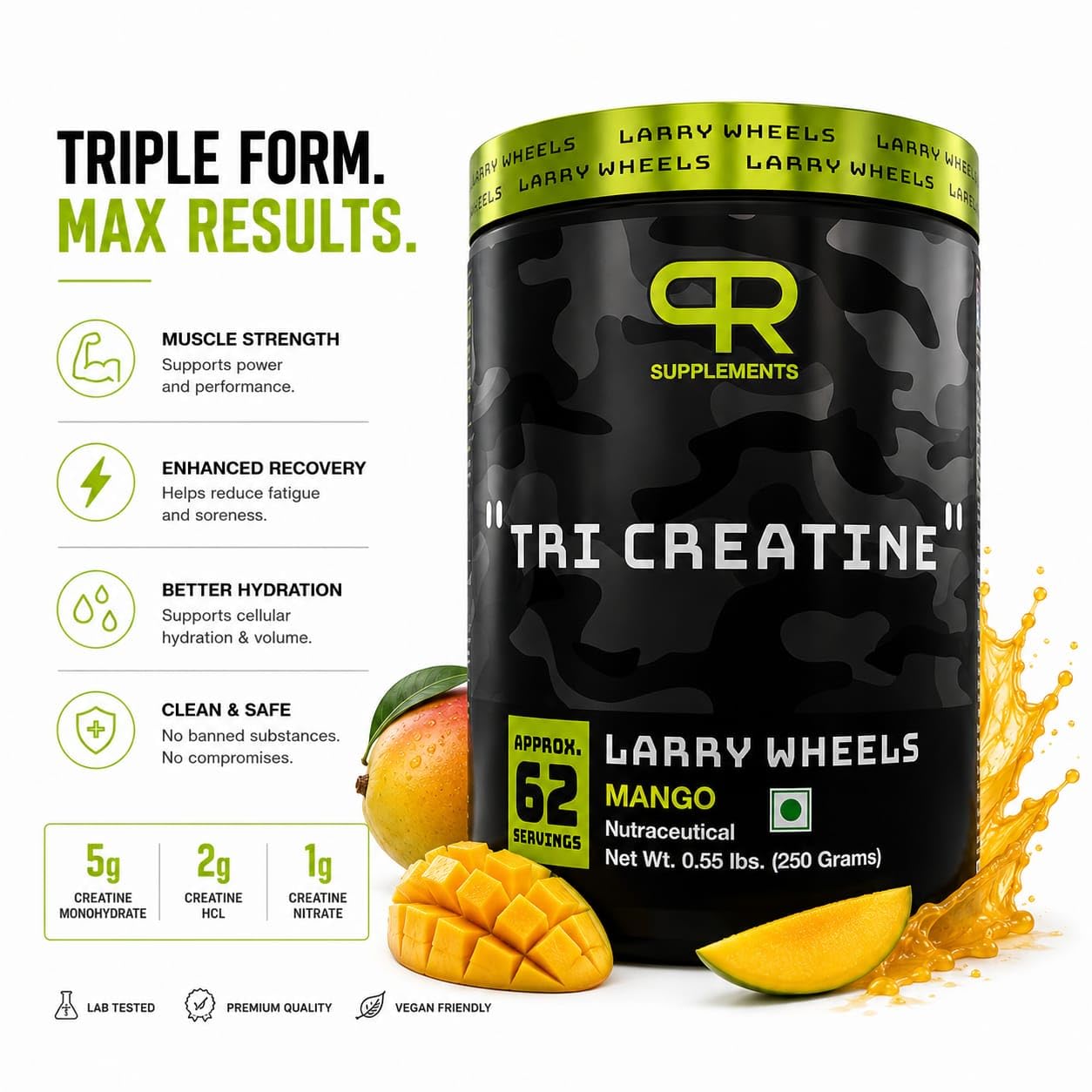 PR Supplements Larry Wheels Tri Creatine Powder