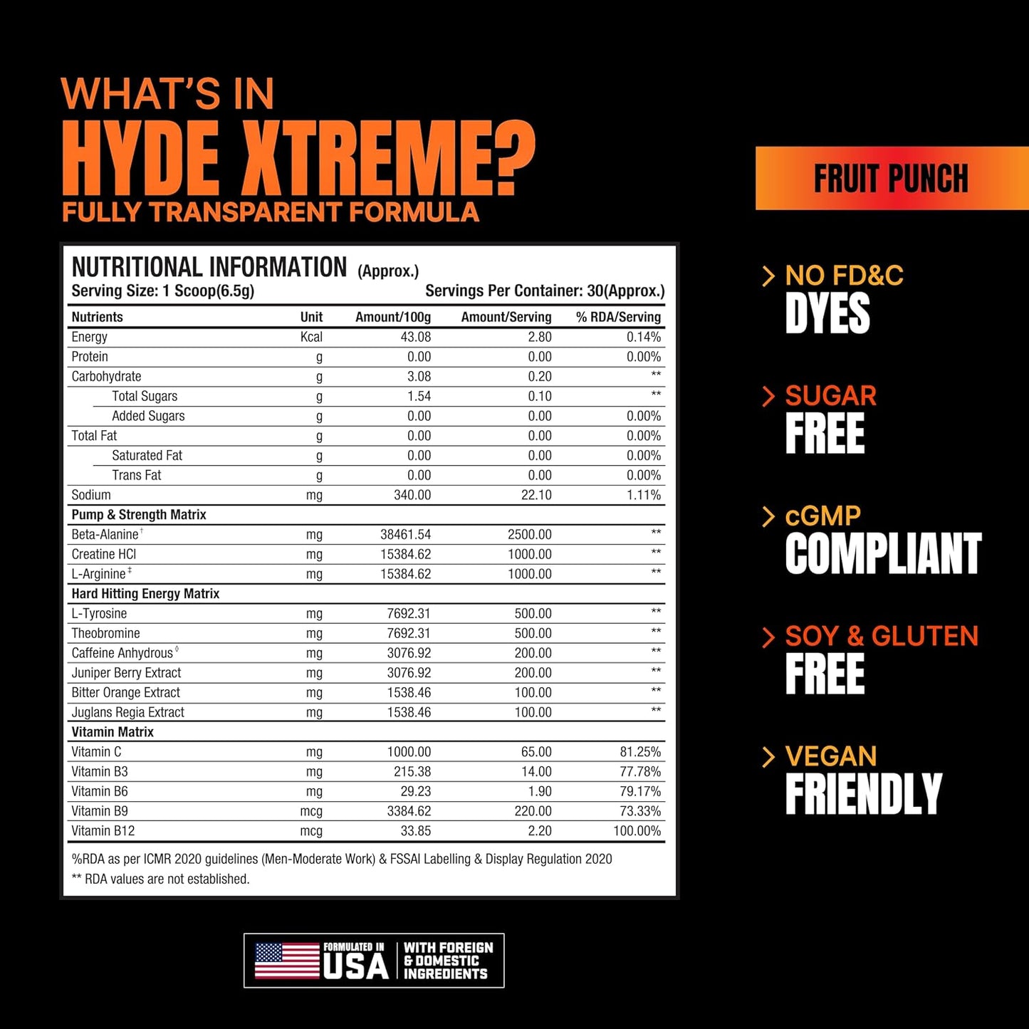 Prosupps Hyde Xtreme |Hard Hitting Energy Pre Workout Supplement | Caffeine| Beta-alanine| Creatine HCl| L-arginine | For Muscle Pump| Vascularity| Strength and Focus