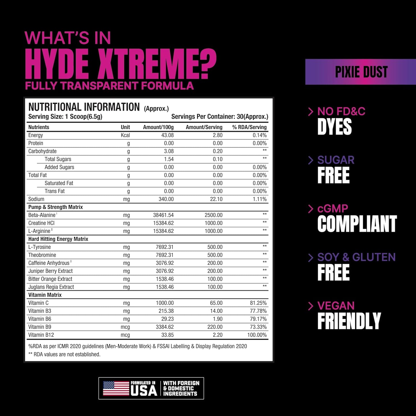 Prosupps Hyde Xtreme |Hard Hitting Energy Pre Workout Supplement | Caffeine| Beta-alanine| Creatine HCl| L-arginine | For Muscle Pump| Vascularity| Strength and Focus