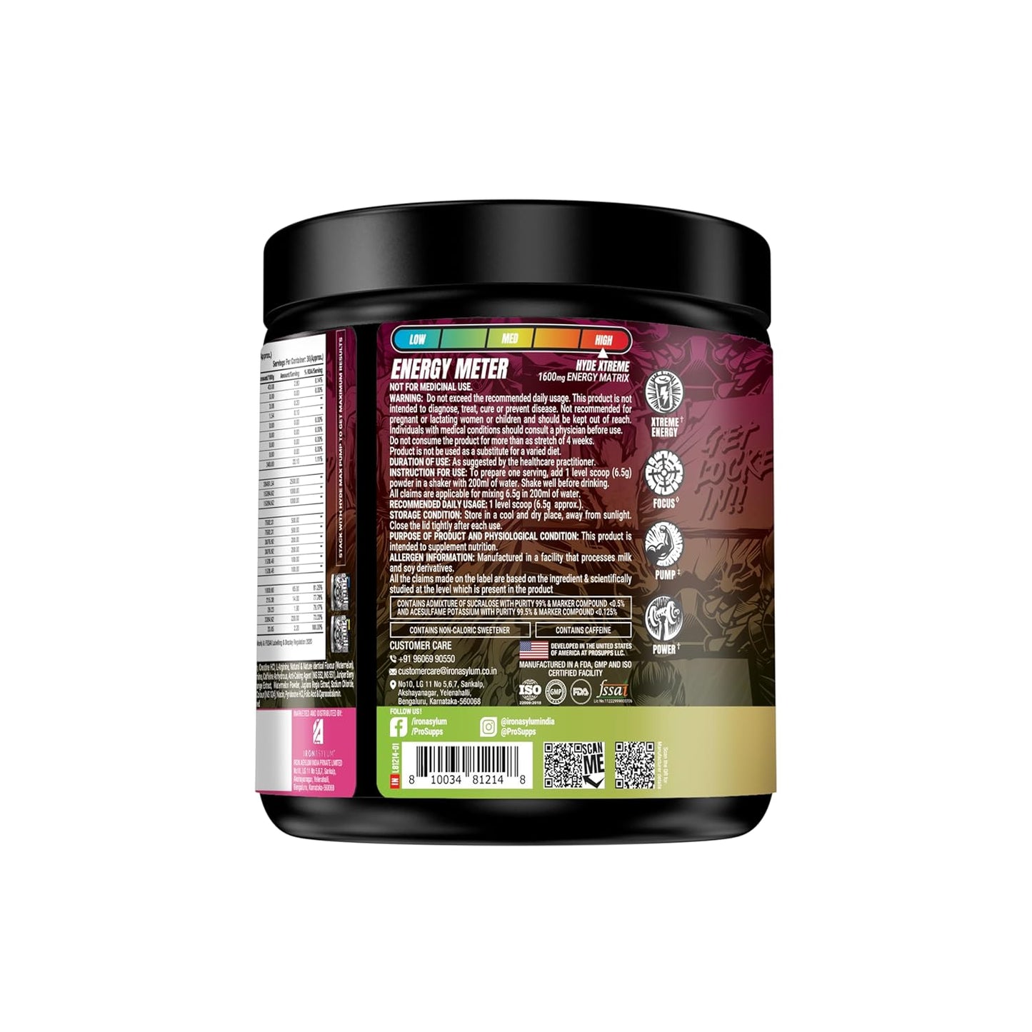 Prosupps Hyde Xtreme |Hard Hitting Energy Pre Workout Supplement | Caffeine| Beta-alanine| Creatine HCl| L-arginine | For Muscle Pump| Vascularity| Strength and Focus