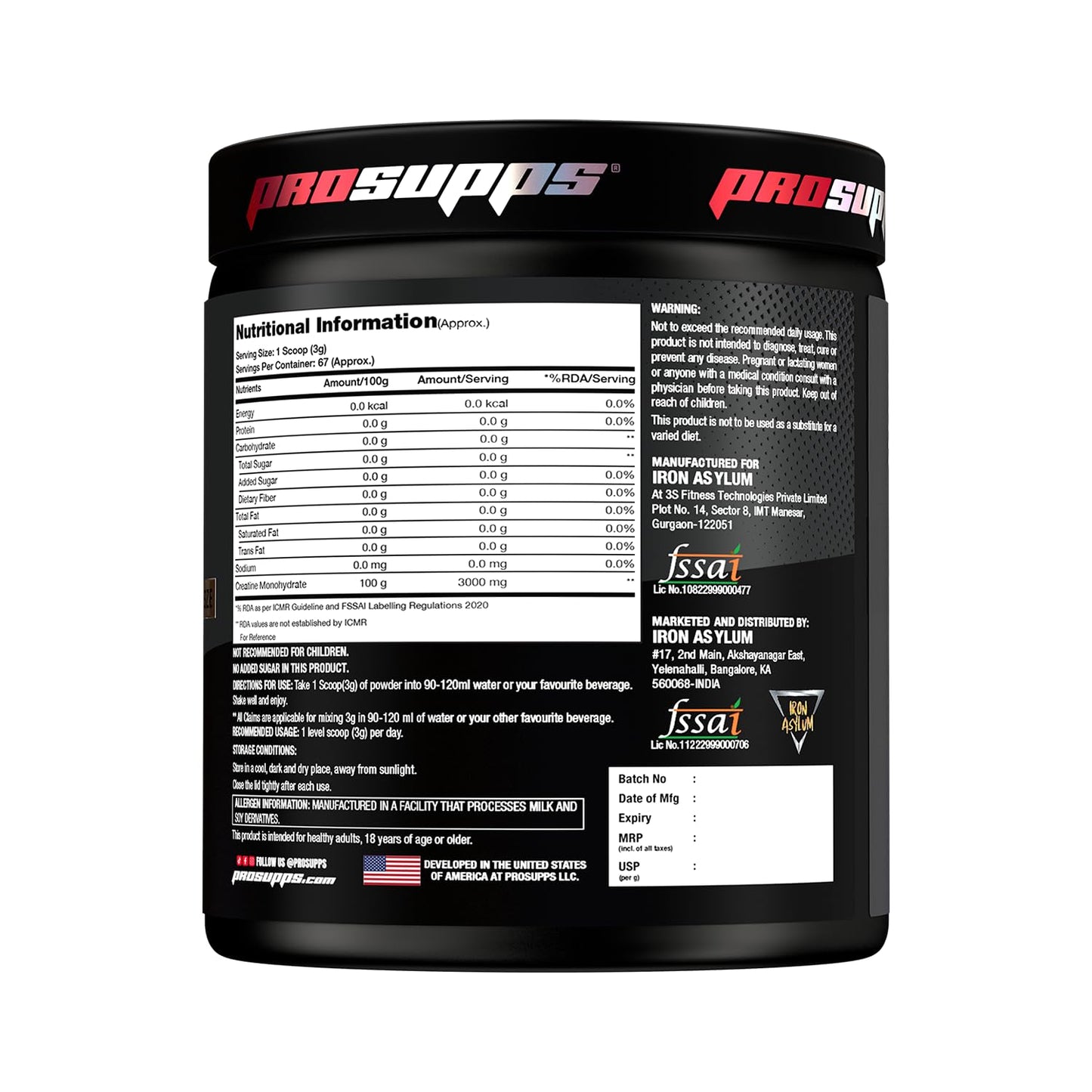 Prosupps Creatine Monohydrate | Creatine for Performance, Energy, Power | Pre workout for Men and Women