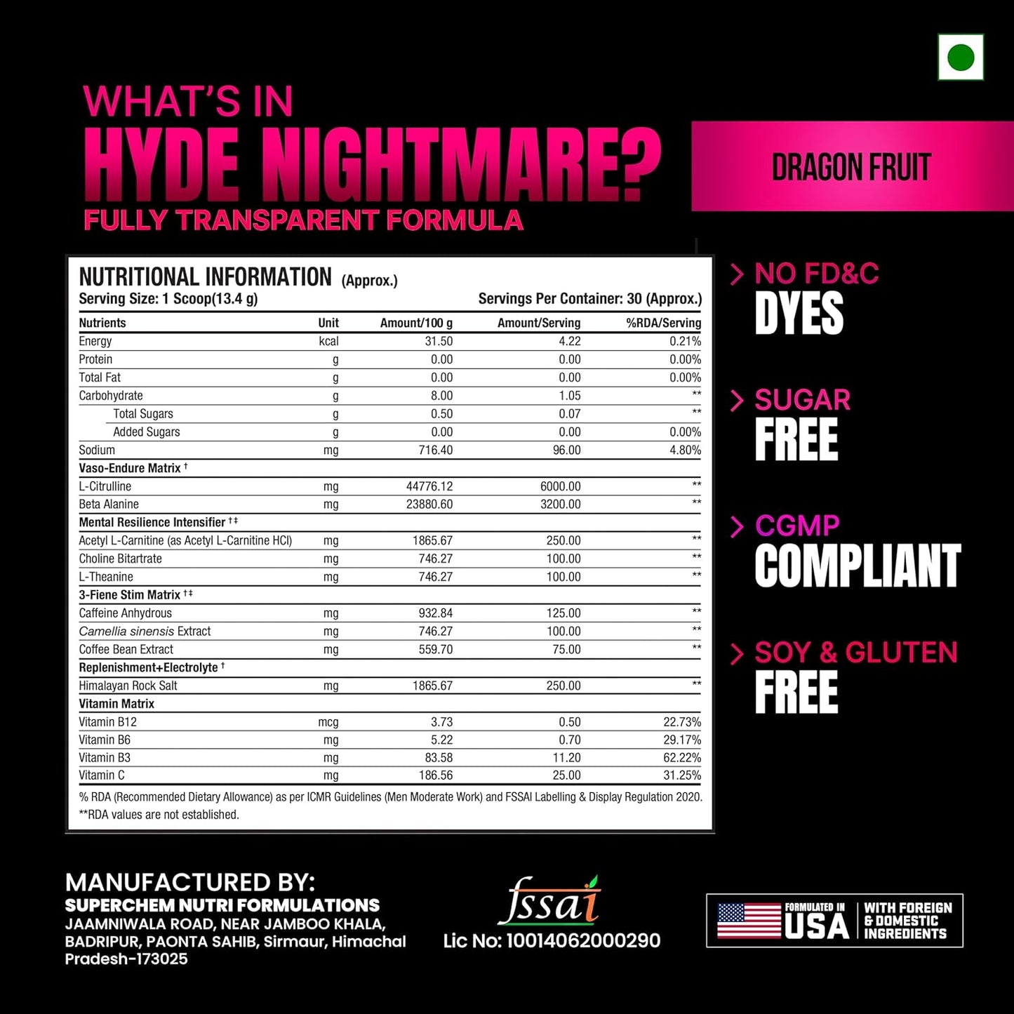 PROSUPPS Hyde Nightmare Pre-Workout Powder | 6000mg L-Citrulline| 3200mg Beta-Alanine | Supports Muscle Health | Banned Substance Tested | For Men & Women | Vegan