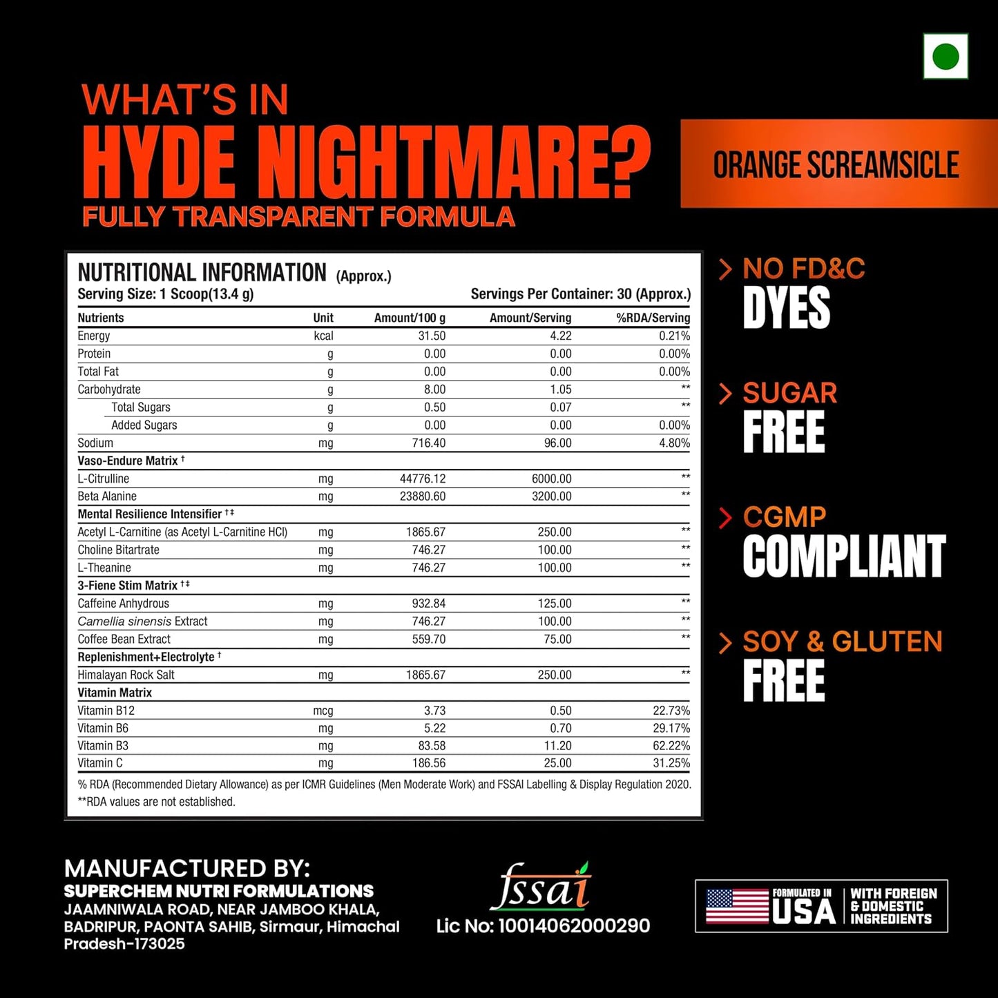 PROSUPPS Hyde Nightmare Pre-Workout Powder | 6000mg L-Citrulline| 3200mg Beta-Alanine | Supports Muscle Health | Banned Substance Tested | For Men & Women | Vegan