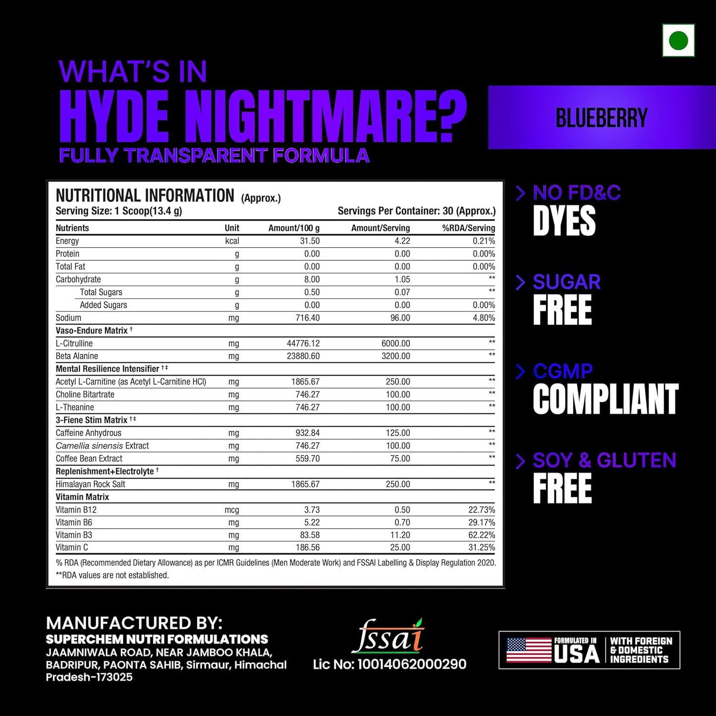 PROSUPPS Hyde Nightmare Pre-Workout Powder | 6000mg L-Citrulline| 3200mg Beta-Alanine | Supports Muscle Health | Banned Substance Tested | For Men & Women | Vegan