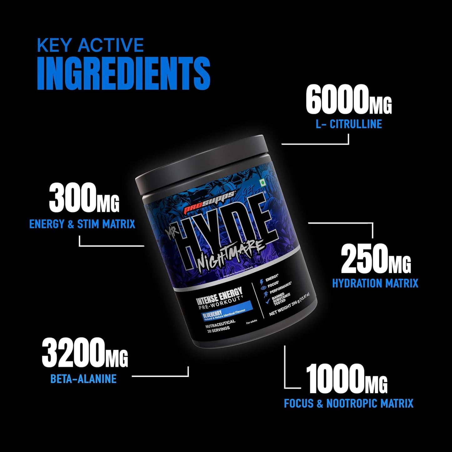 PROSUPPS Hyde Nightmare Pre-Workout Powder | 6000mg L-Citrulline| 3200mg Beta-Alanine | Supports Muscle Health | Banned Substance Tested | For Men & Women | Vegan