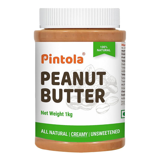 Pintola All Natural Peanut Butter | Unsweetened | 30g Protein | Gluten & Cholesterol Free| Vegan Peanut Butter| High in Protein Spread| 100% Pure Roasted peanuts butter