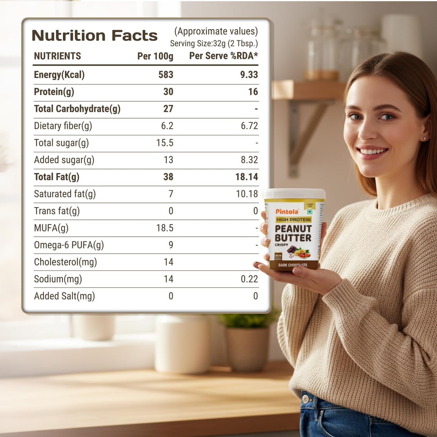 PINTOLA High Protein Dark Chocolate Peanut Butter | Added WHEY Protein| 30g Protein |6.2g Fiber| Gluten Free| Zero Trans Fat