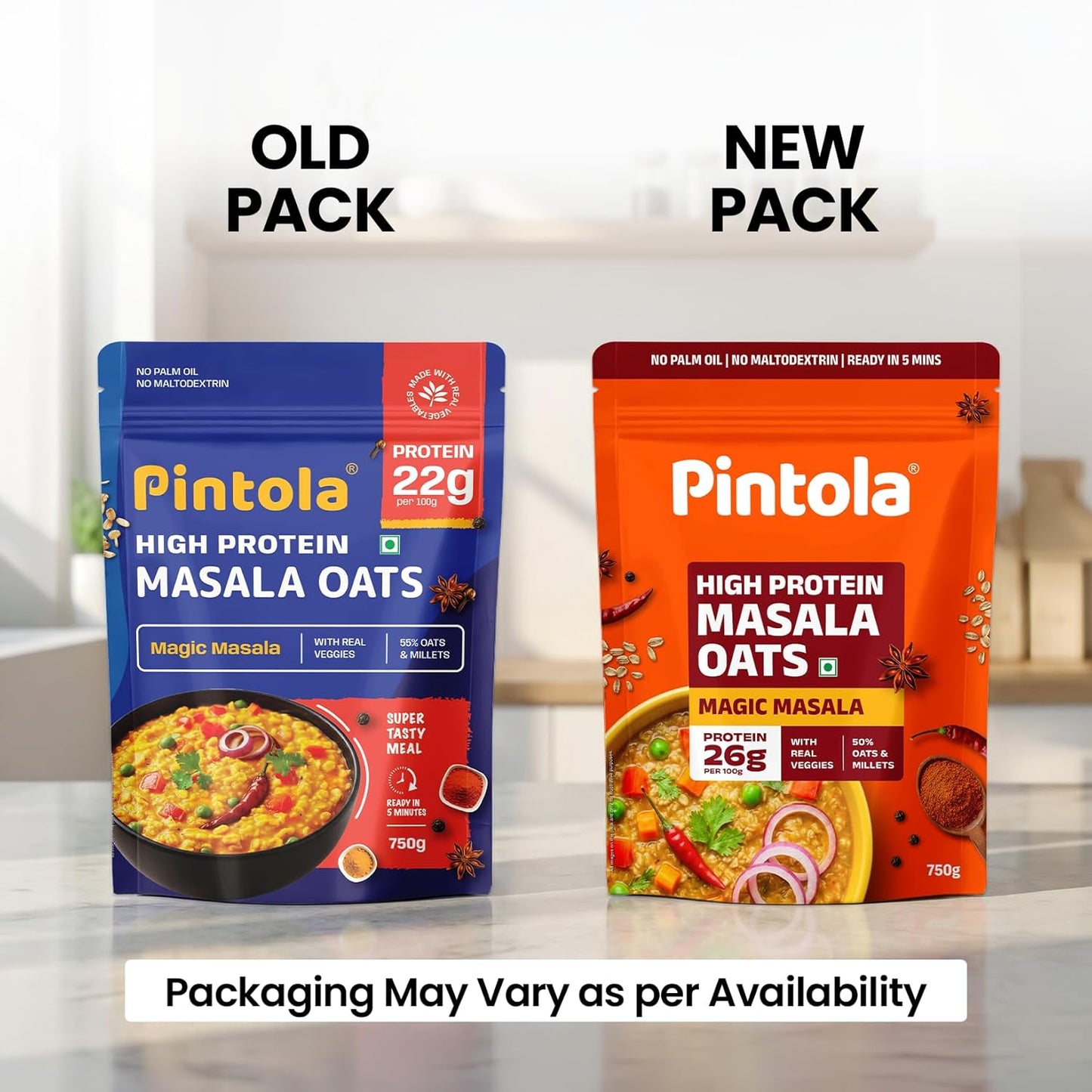 Pintola 22g High Protein Masala Oats | Breakfast Cereal with High Fiber & Veggies| No Palm Oil| No Preservatives| 5 min Healthy Snack| Helps Manage Weight| Gym Endurance & Gut Friendly