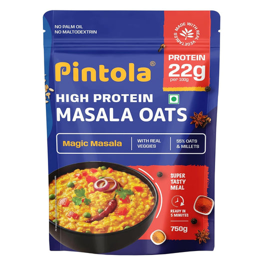 Pintola 22g High Protein Masala Oats | Breakfast Cereal with High Fiber & Veggies| No Palm Oil| No Preservatives| 5 min Healthy Snack| Helps Manage Weight| Gym Endurance & Gut Friendly