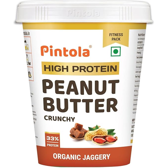 Pintola HIGH Protein ORGANIC JAGGERY Peanut Butter with 33g Protein & 7g Fiber| Whey Protein Peanut Butter| Gluten Free| Zero Added Salt| Cholesterol Free| 100% Roasted Peanuts