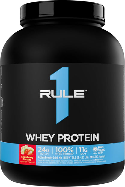 Rule1 Whey Protein |24g Fast-Acting Protein from All-Whey Sources with Naturally Occurring EAAs & BCAAs for Workout Recovery or Anytime Use
