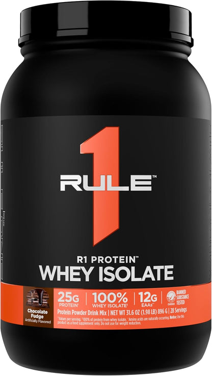 Rule1 R1 Protein Whey Isolate | 25g Protein 6g BCAA Exclusively from Isolated Hydrolyzed Sources for Workout Recovery