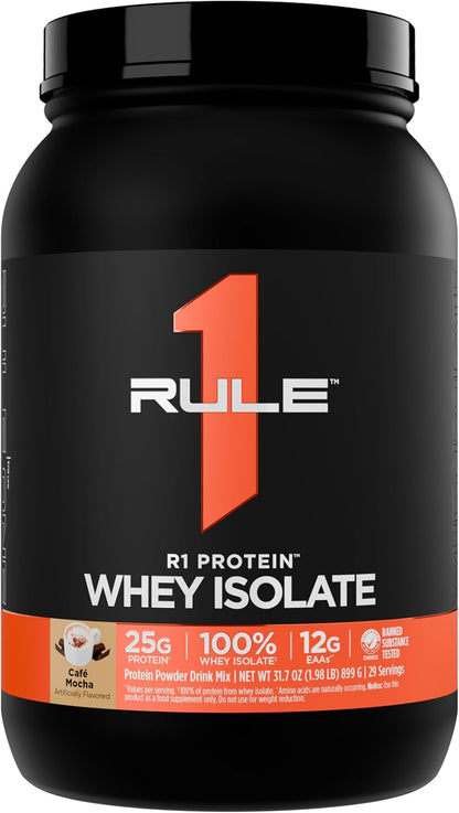 Rule1 R1 Protein Whey Isolate | 25g Protein 6g BCAA Exclusively from Isolated Hydrolyzed Sources for Workout Recovery