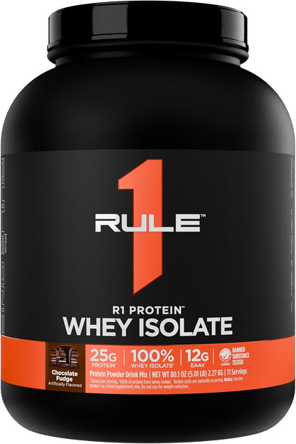 Rule1 R1 Protein Whey Isolate | 25g Protein 6g BCAA Exclusively from Isolated Hydrolyzed Sources for Workout Recovery