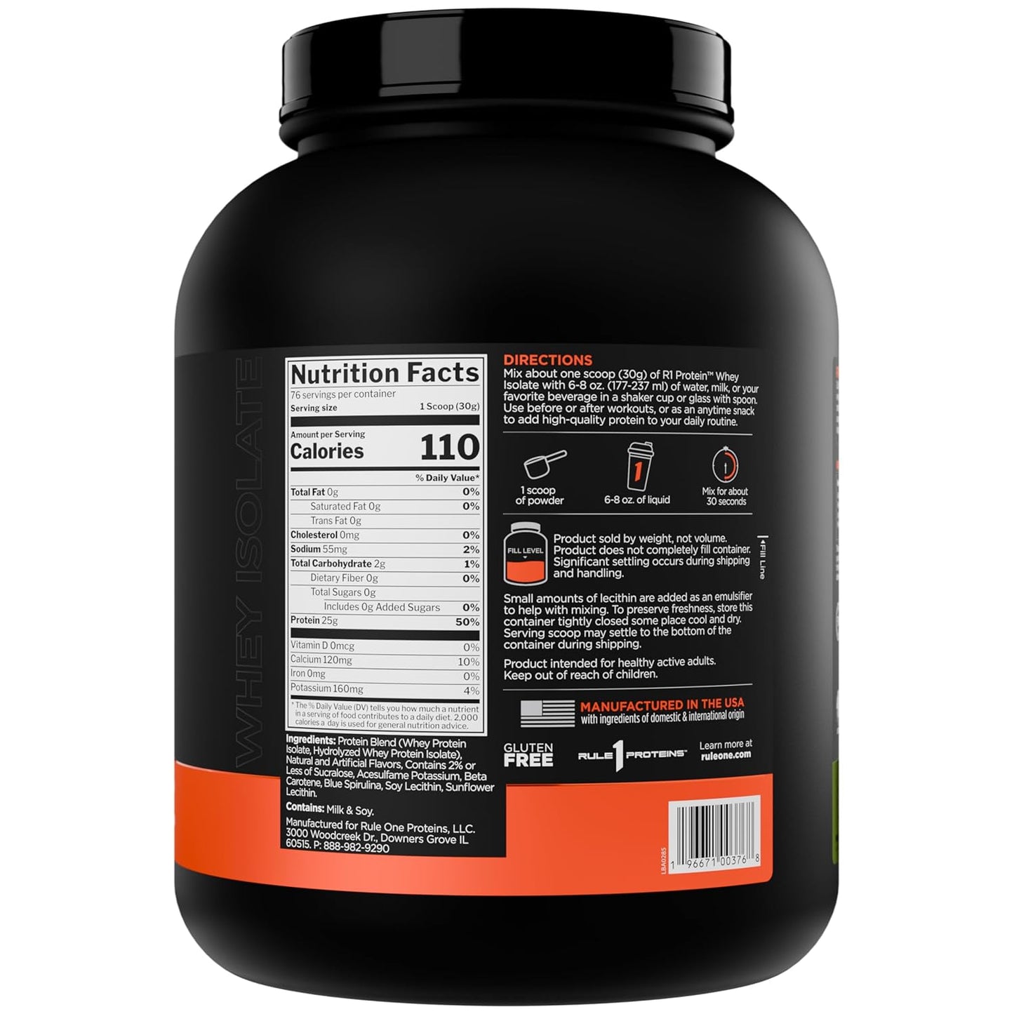 Rule1 R1 Protein Whey Isolate | 25g Protein 6g BCAA Exclusively from Isolated Hydrolyzed Sources for Workout Recovery