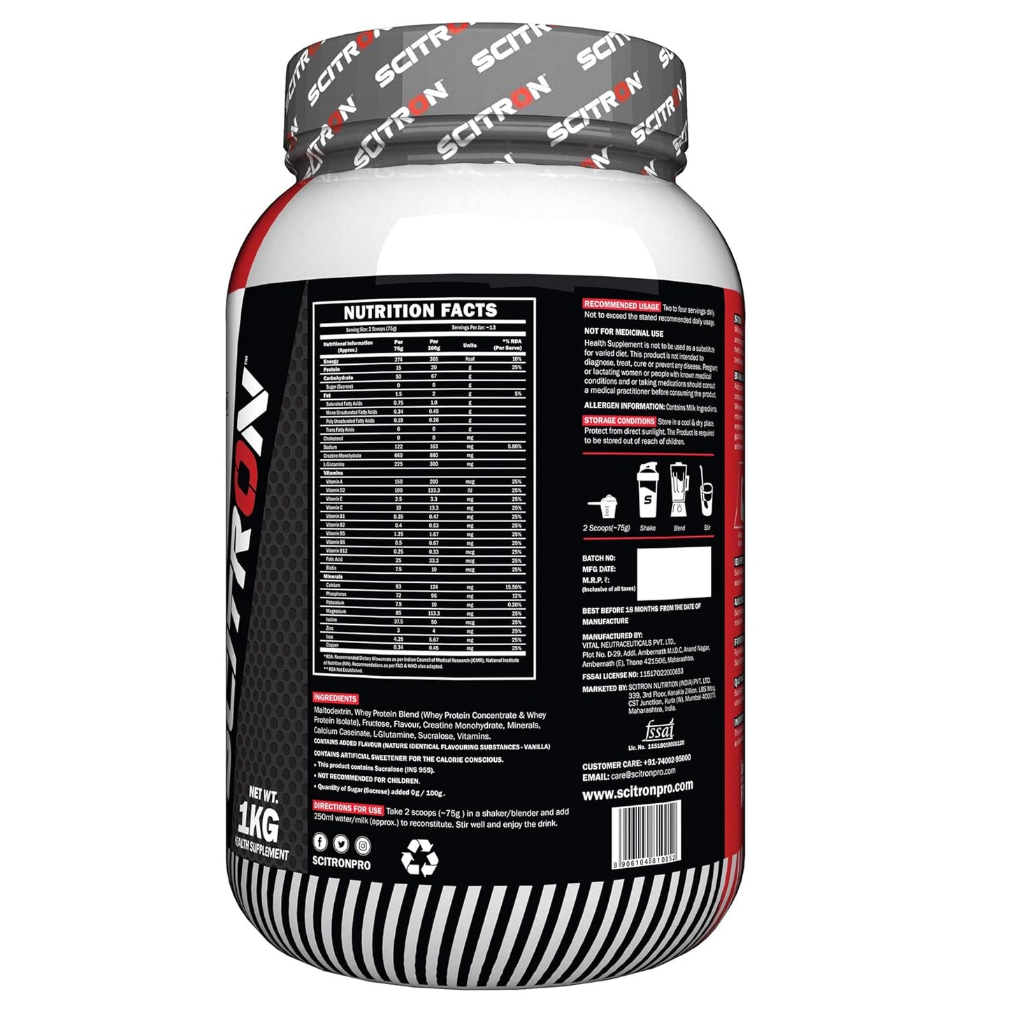 Scitron Supreme Mass Gainer |Post Workout| 20 Vitamins & Minerals| Weight Gainer |2.2 lbs | 1 kg