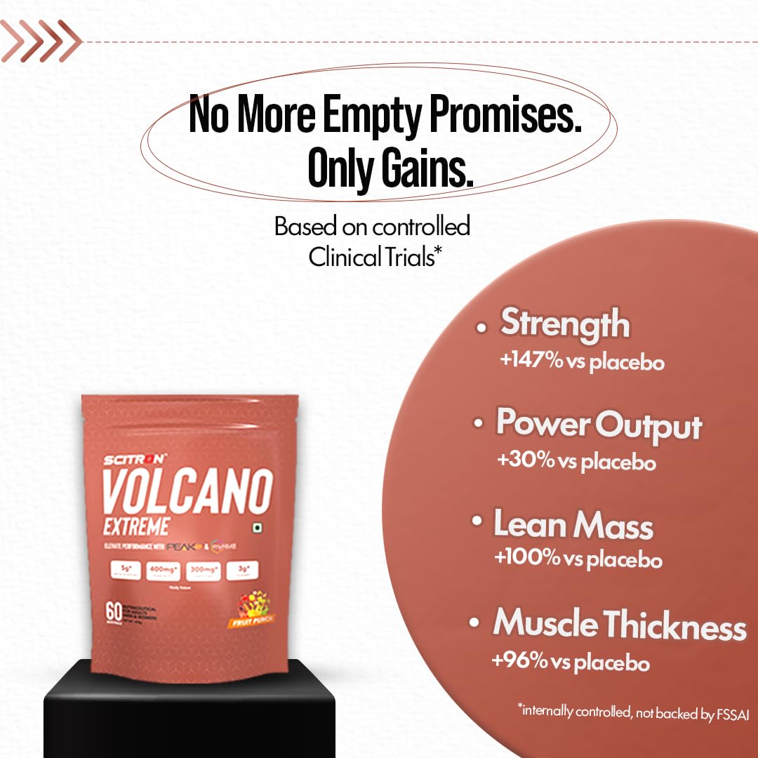 Scitron Volcano Extreme Pre-Workout | India's First Pre-Workout with Peak ATP & myHMB| 5g of Beta-Alanine| 400mg Peak ATP| 300mg caffeine| 3g myHMB