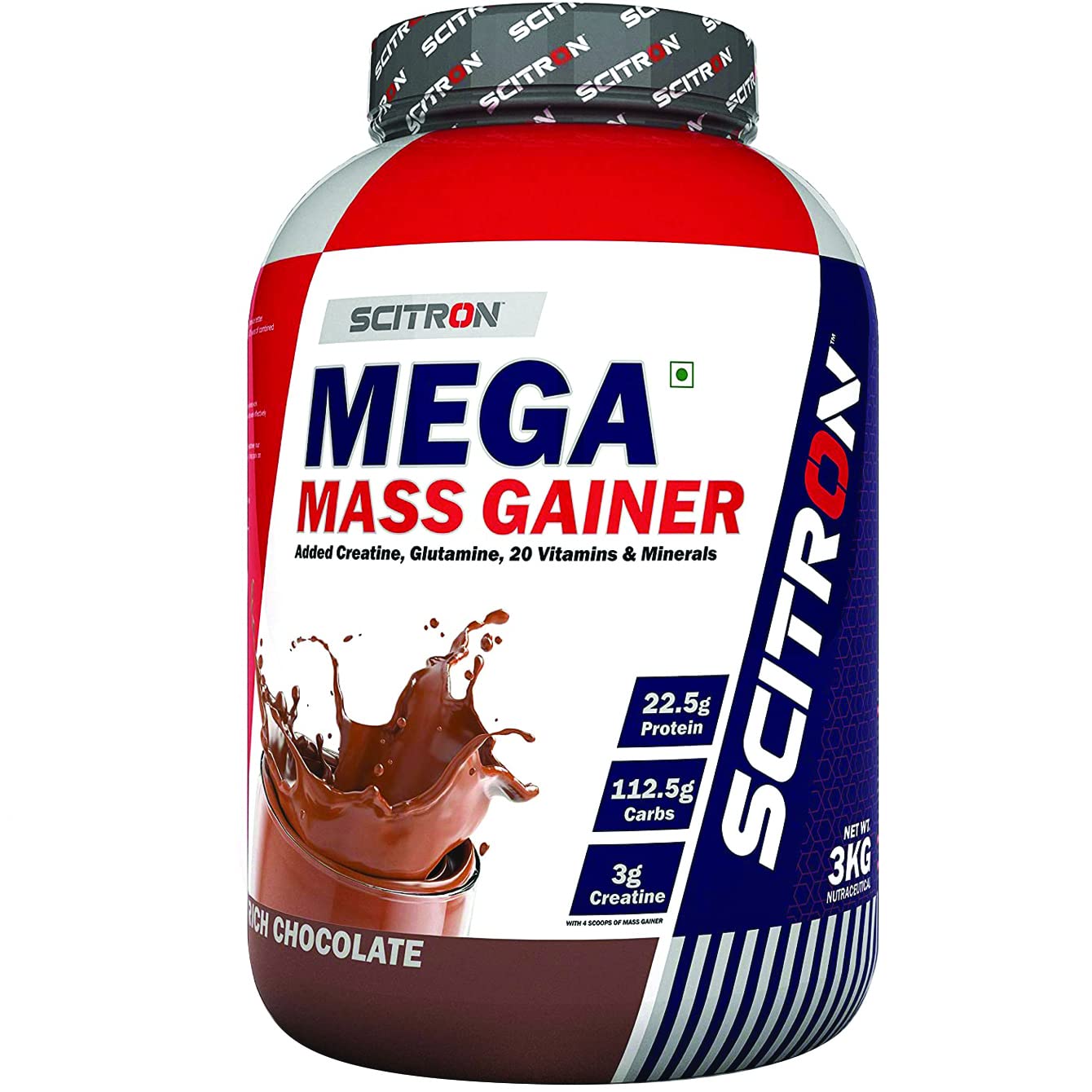Scitron Mega Mass Gainer  | 3g Creatine | 112.5g Carbs| 22.5g Protein in every 4 Scoops