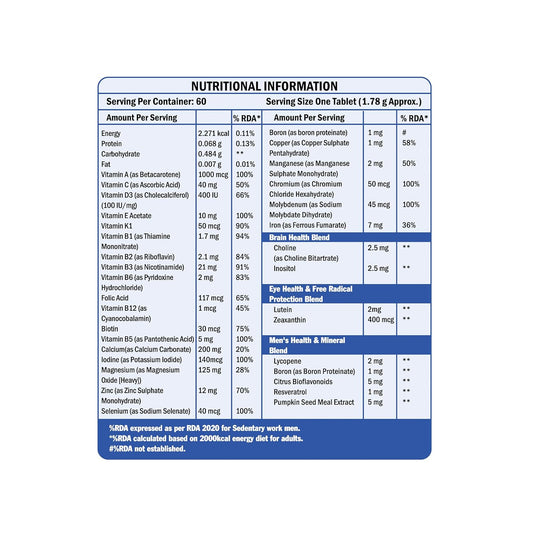 Scitron Multi Men Once Daily Multivitamin Formula |32 Vitamins & Minerals| Support for Immune| Brain & Eye| 60 Tablets