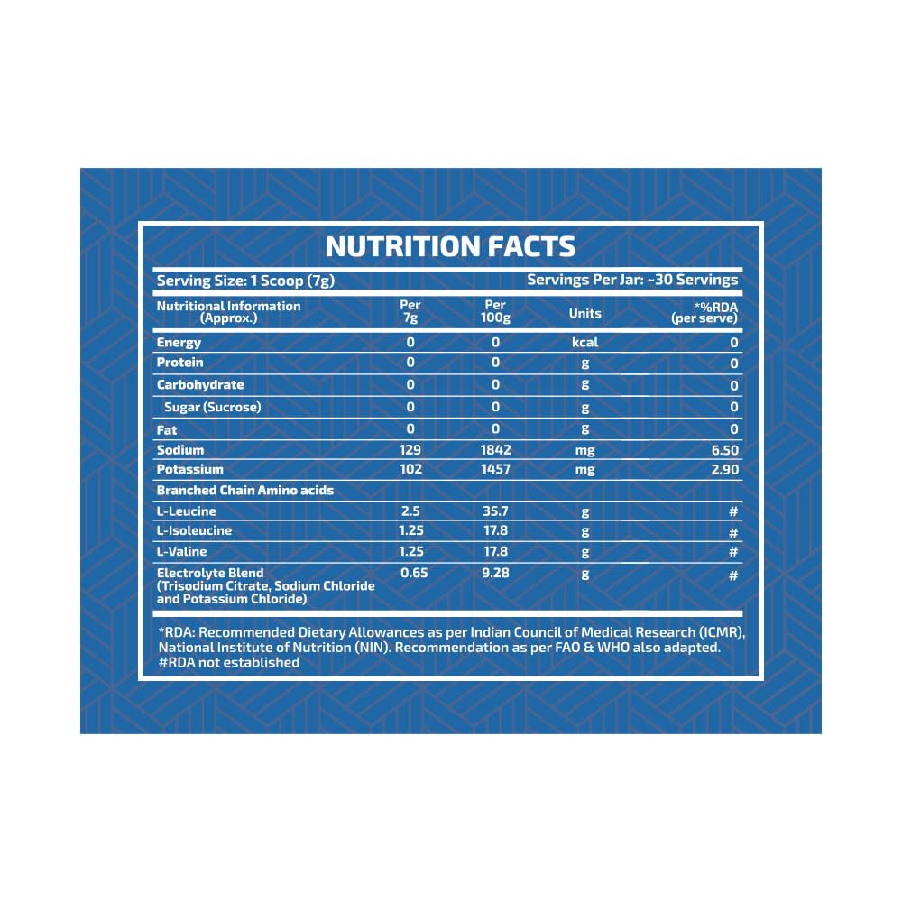 Scitron Nitro Series BCAA Intra Workout Fuel Powder 210g |30 Servings| 5 g BCAA| 650mg Electrolytes| 0g Sugar| Vegan