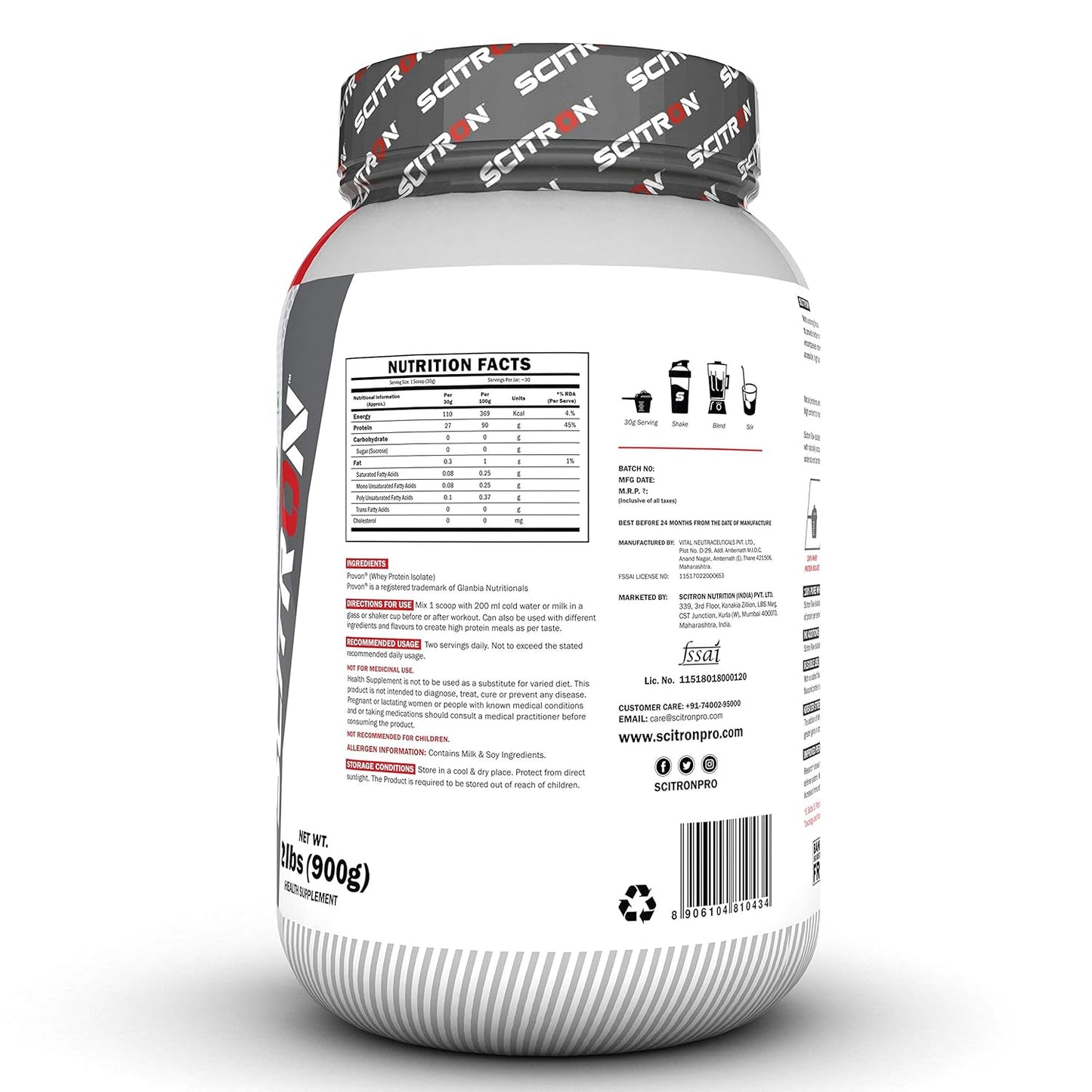 Scitron RAW ISO 100% Whey Protein Isolate  |2lbs | 900g | Unflavoured