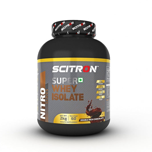 Scitron Super Whey Isolate Protein Powder 2Kg | Double Rich Chocolate |25g Protein| 5.85g BCAAs| 12.52g EAAs | Maximize your muscle-building potential and boost muscle recovery