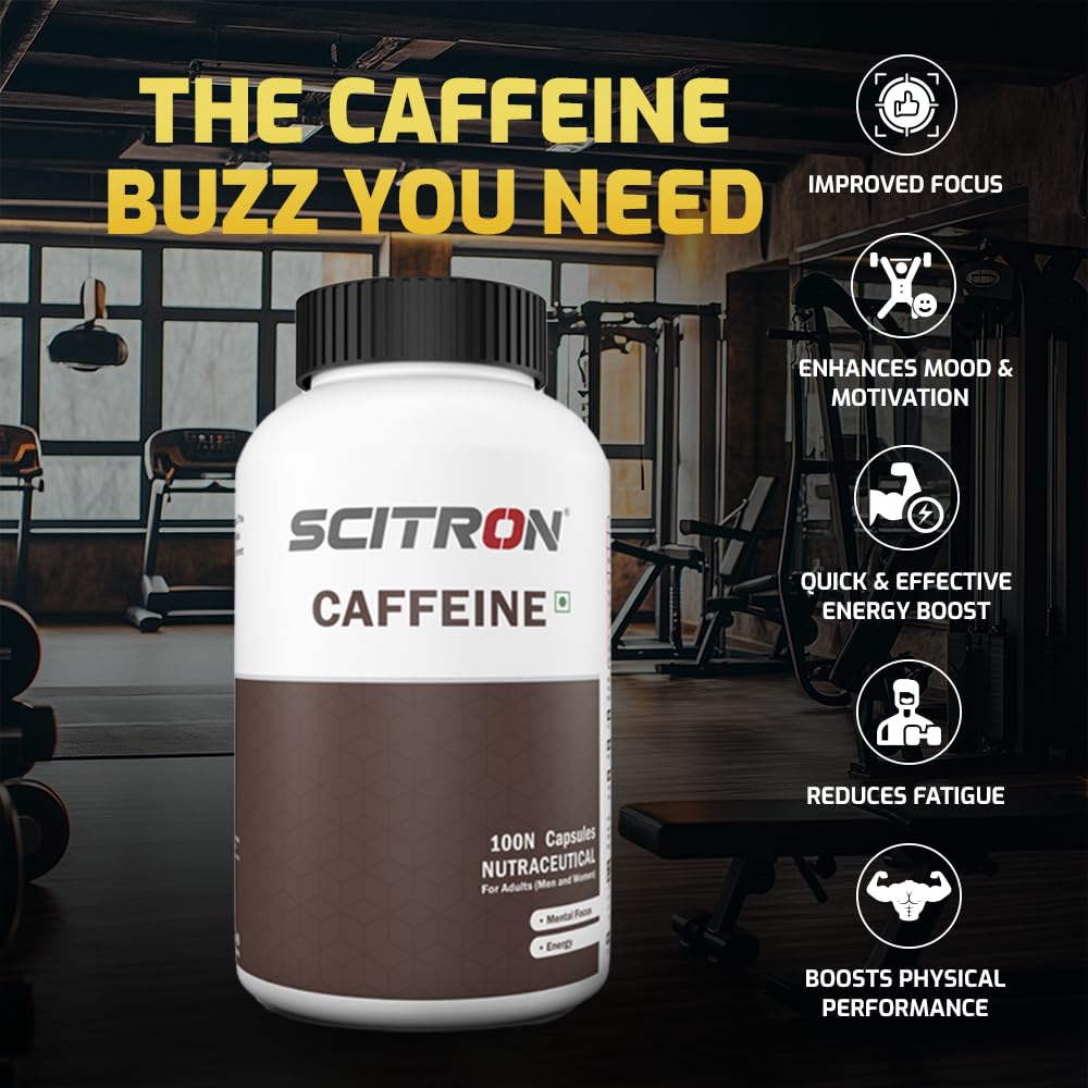 SCITRON Caffeine 200mg | Insane Focus & Powerful Energy Boost for Peak Performance | 100 Capsules