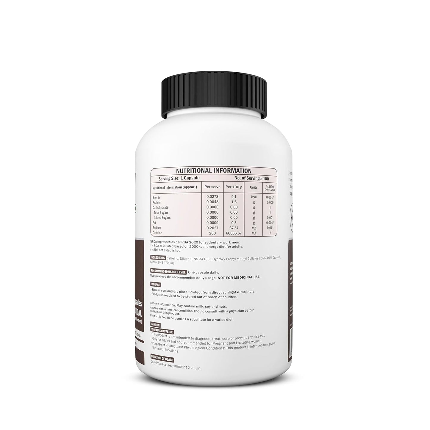 SCITRON Caffeine 200mg | Insane Focus & Powerful Energy Boost for Peak Performance | 100 Capsules