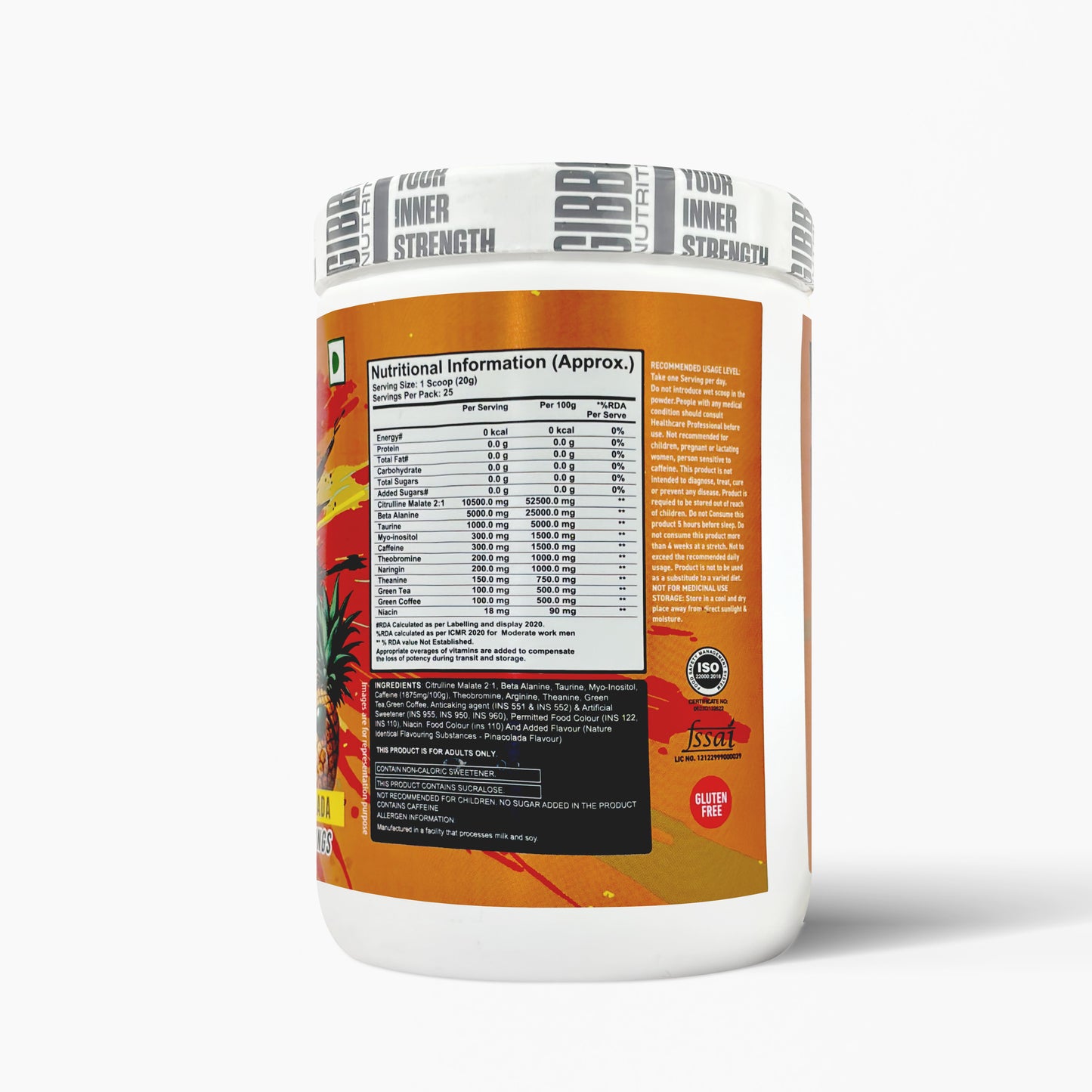 GIBBON Svelte Pre Workout Powder | Energy & Focus Booster with Citrulline Malate| Beta Alanine| Taurine & Caffeine | Nitric Oxide Muscle Pump Formula | Gym & Training Performance Supplement