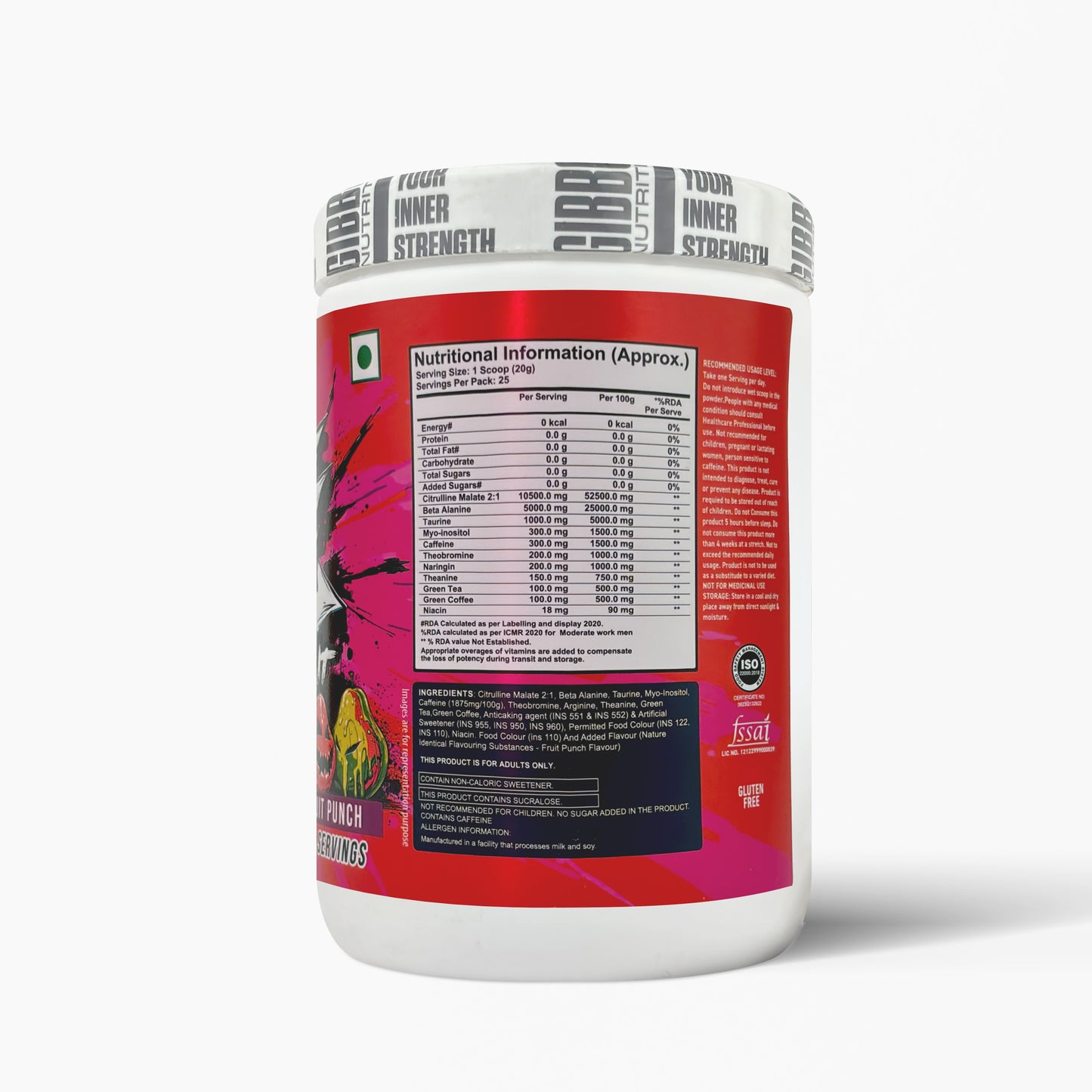 GIBBON Svelte Pre Workout Powder | Energy & Focus Booster with Citrulline Malate| Beta Alanine| Taurine & Caffeine | Nitric Oxide Muscle Pump Formula | Gym & Training Performance Supplement