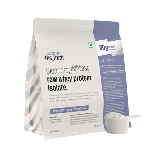 The Whole Truth Raw Whey Protein Isolate | 30g Protein per scoop | 7.3g BCAA | No Adulteration | Improved Strength| Faster Recovery & Muscle Building | Vegetarian