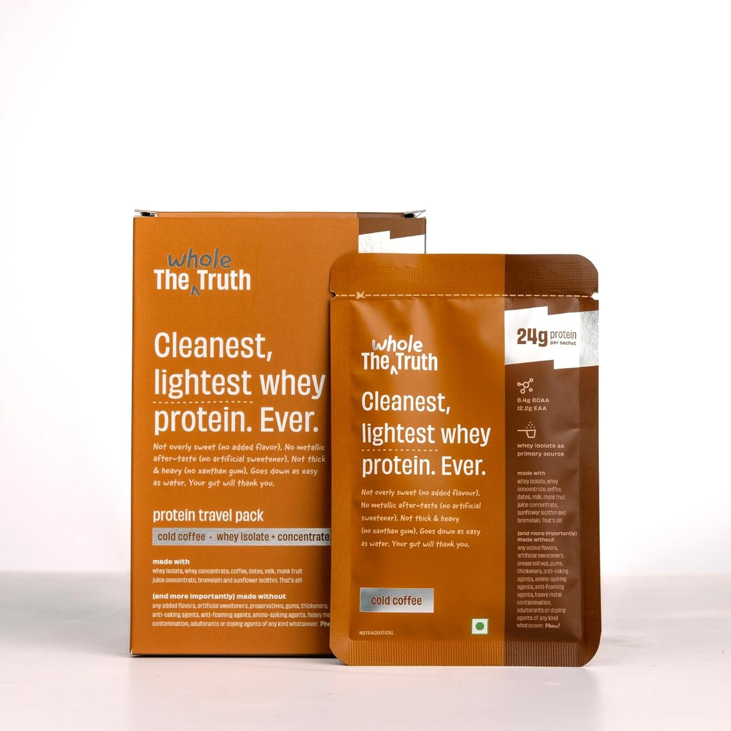 The Whole Truth Whey Protein Isolate+Concentrate | 24g Protein per sachet | 6.4g BCAA | No Adulteration | Clean, Light & Easy to Digest | Sample & Travel Pack