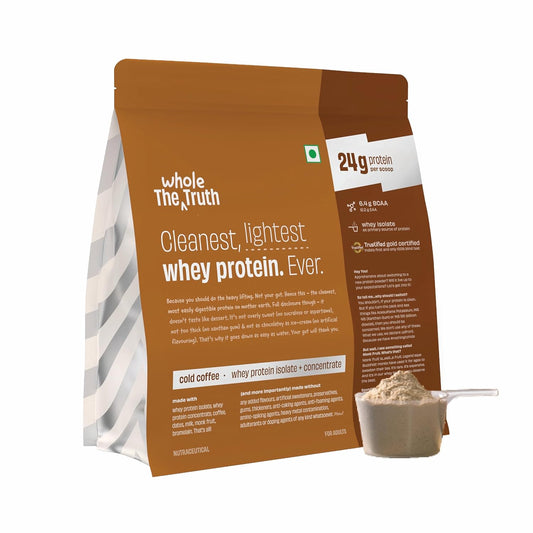 The Whole Truth Whey Protein Isolate+Concentrate | 24g Protein/Scoop| 4.7g BCAA | 100% Authentic Whey | No Artificial Flavors