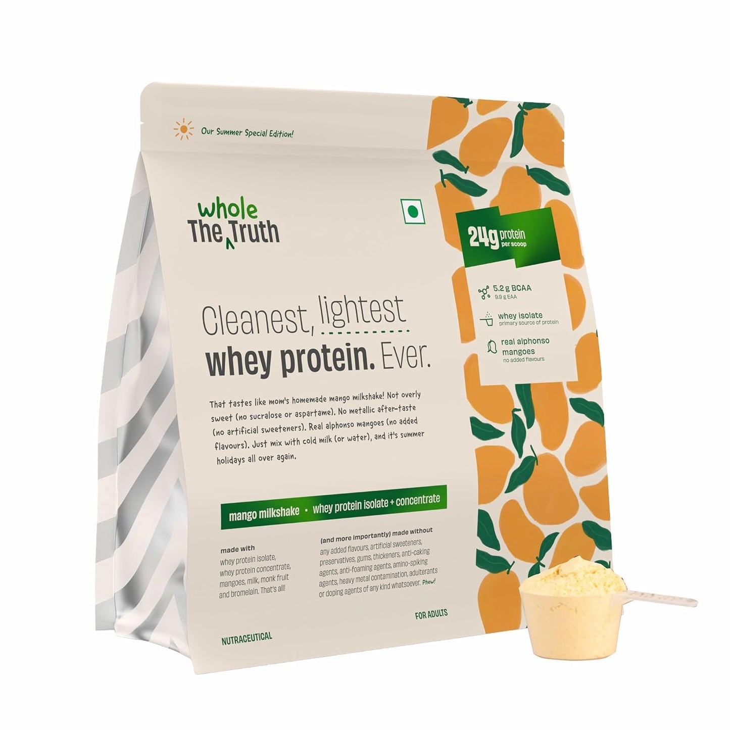 The Whole Truth Whey Protein Isolate+Concentrate | 24g Protein/Scoop| 4.7g BCAA | 100% Authentic Whey | No Artificial Flavors