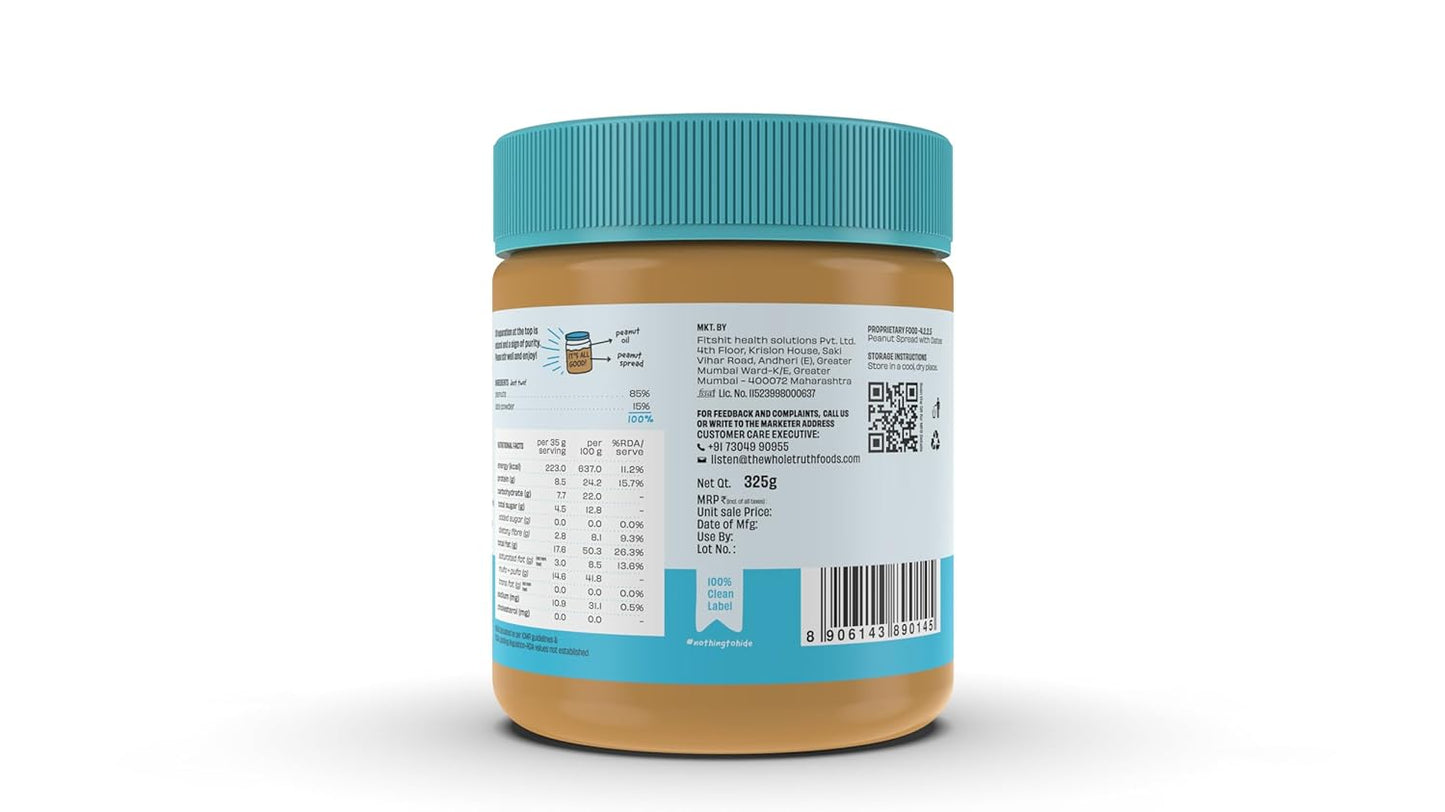 The Whole Truth |Peanut Spread| No Refined Sugar | No Artificial Sweeteners | Gluten Free | No Preservatives | 100% Natural Protein Source