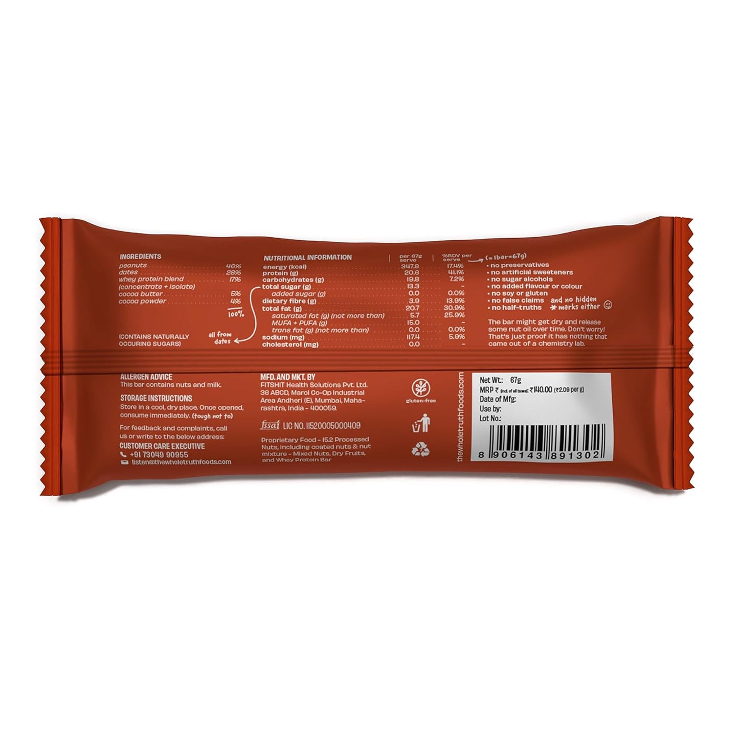 The Whole Truth | High Protein 20g Protein Bar |No Added Sugar | No Preservatives | No Artificial Flavours | All Natural