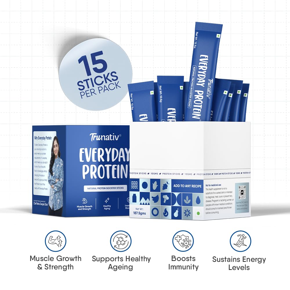 Trunativ Everyday Protein | Cookable Milk Protein Isolate | 85% Protein Per Serving | Muscle Growth & Immunity Booster | Natural Protein Powder | No Added Sugar | High Absorption | Unflavoured |Sticks
