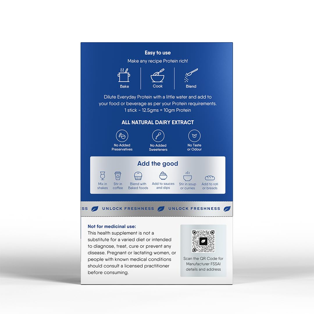 Trunativ Everyday Protein | Cookable Milk Protein Isolate | 85% Protein Per Serving | Muscle Growth & Immunity Booster | Natural Protein Powder | No Added Sugar | High Absorption | Unflavoured |Sticks