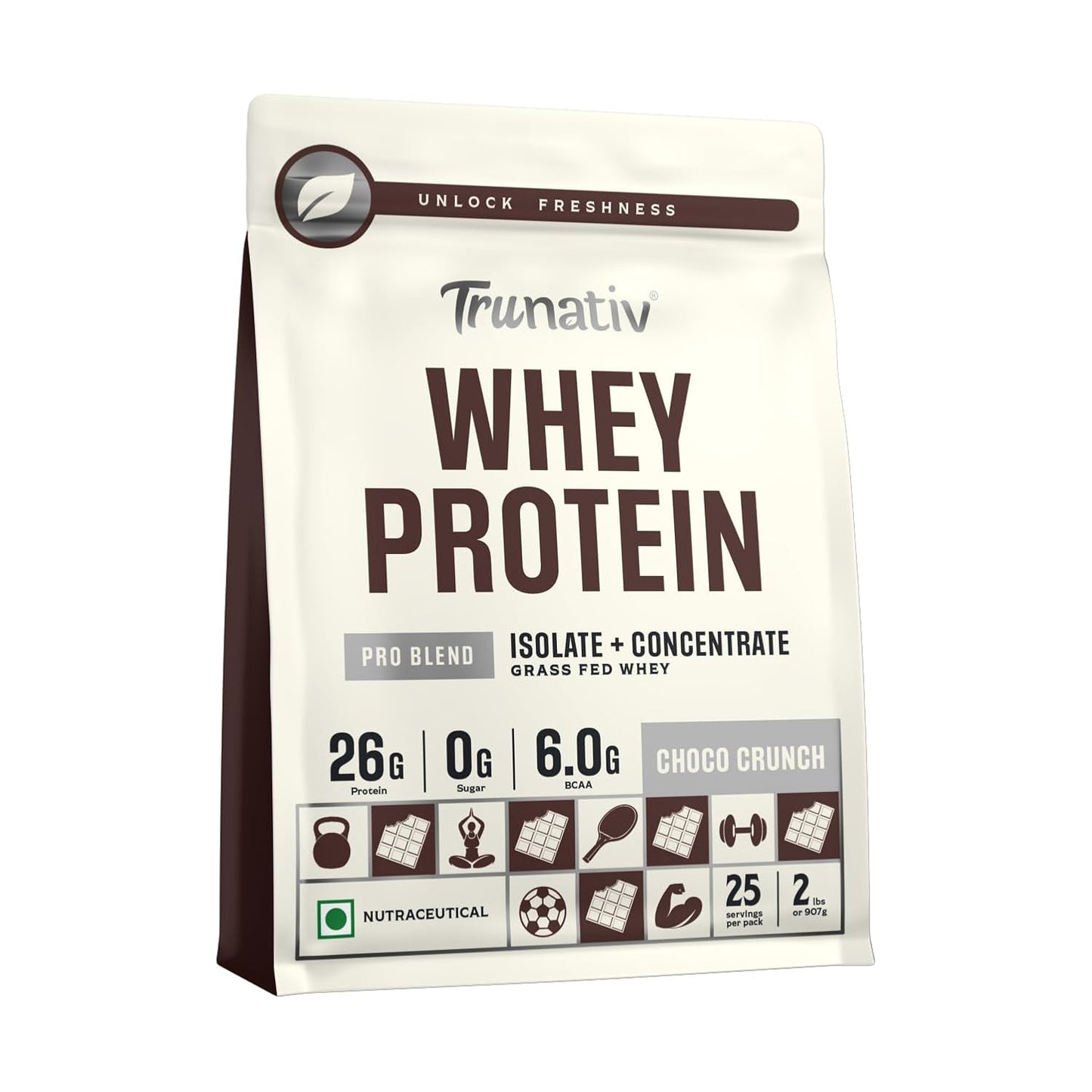 TruNativ Whey Protein Concentrate & Isolate Pro Blend | 26g Protein & 6g BCAA | Light and Clean Whey Protein Powder Blend | No Added Sugar | Higher Protein Absorption | 907g