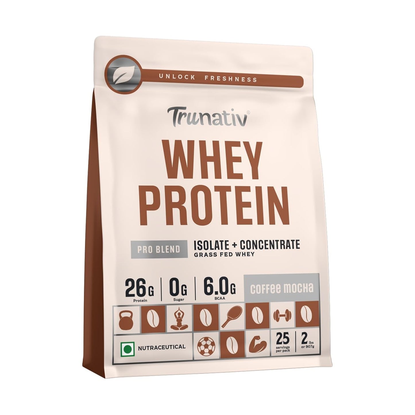 TruNativ Whey Protein Concentrate & Isolate Pro Blend | 26g Protein & 6g BCAA | Light and Clean Whey Protein Powder Blend | No Added Sugar | Higher Protein Absorption | 907g