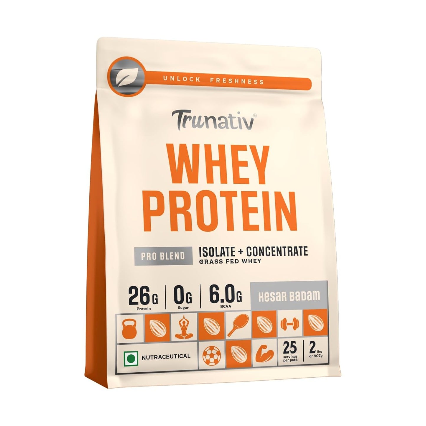 TruNativ Whey Protein Concentrate & Isolate Pro Blend | 26g Protein & 6g BCAA | Light and Clean Whey Protein Powder Blend | No Added Sugar | Higher Protein Absorption | 907g