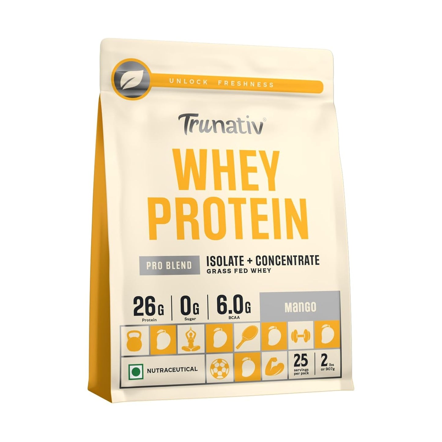TruNativ Whey Protein Concentrate & Isolate Pro Blend | 26g Protein & 6g BCAA | Light and Clean Whey Protein Powder Blend | No Added Sugar | Higher Protein Absorption | 907g